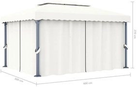 Gazebo com cortinas e cordões de luzes LED 4x3 m branco nata