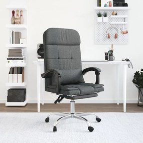 vidaXL Cadeira massagens escritório reclinável tecido cinzento-escuro
