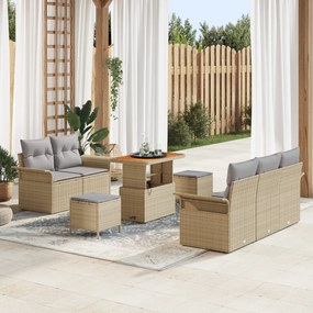 Conjunto de Sofá de Jardim de 8 Peças com Almofadas Bege Rattan Acácia