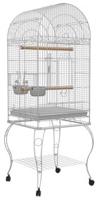 PawHut Gaiola para Pássaros com Rodas Bandeja Amovível Prateleira 2 Comedouros de Aço Inoxidável e Poleiro 51x51x153 cm Branco | Aosom Portugal