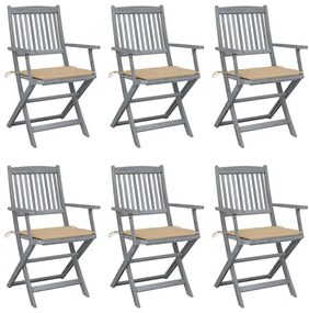 vidaXL Cadeiras exterior dobráveis c/ almofadões 6 pcs acácia maciça