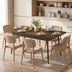 Mesa de Jantar Extensível para 4-6 Pessoas (CADEIRAS NÃO INCLUIDAS) Estilo Industrial Cantos Arredondados 130-160x85x75 cm cor Nogueira