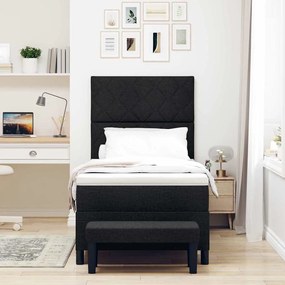 Cama Box Spring com Colchão e Banco Preto 90x190 cm Tecido