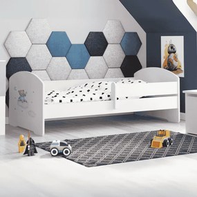 Cama infantil LUK urso azul 140x70 branca - colchão e estrado incluído