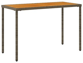 Mesa de jardim com tampo em acácia 115x54x74 cm vime PE cinza