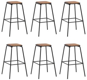 vidaXL Bancos de bar 6 pcs madeira de pinho maciça e aço preto