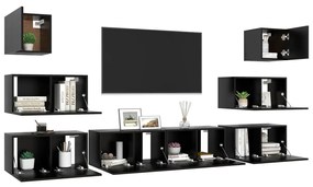 8 pcs conjunto de móveis de TV contraplacado preto