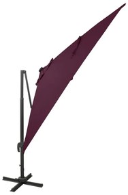 Guarda-sol jardim cantilever c/ poste e luzes LED 300 cm bordô