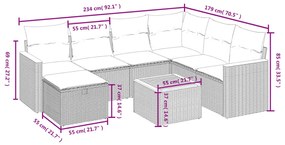 8 pcs conj. sofás jardim c/ almofadões vime PE bege misturado