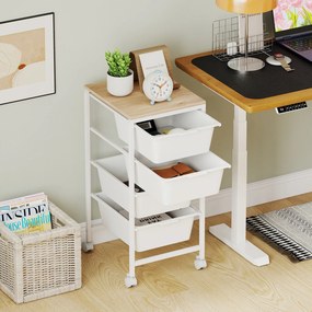 Carrinho Organizador com 4 Gavetas, 32,5 x 37 x 71 cm, Rodas com Travão, Branco
