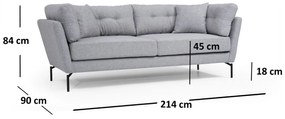 Sofá de 3 Lugares Mapa – Cinzento – 214 x 90 x 84 cm