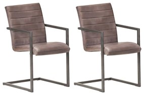 vidaXL Cadeiras de jantar cantilever 2 pcs couro genuíno castanho
