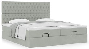 Estrutura cama otomana colchões 160x200cm veludo cinzento claro