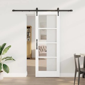 Conjunto de Porta Deslizante vidaXL com Ferragens Brancas 73.5x198.5 cm Madeira Maciça de Pinus