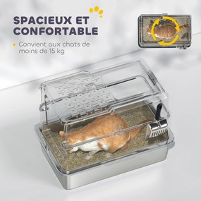 Caixa de areia fechada para gatos, casa de higiene para gatos em aço inoxidável, 60,2 x 40,2 x 43,7 cm, cinzento claro