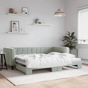 Sofá-cama com gavetão 90x200 cm veludo cinzento-claro