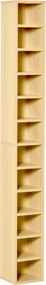 Organizador para CD e DVD , 21 x 20 x 175 cm, estante vertical, móvel de arrumação com 12 compartimentos, capacidade máxima de 204 CD, madeira natural