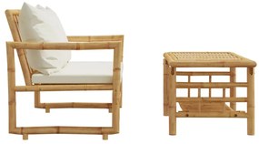 2 pcs conjunto de sofá de jardim com almofadões bambu