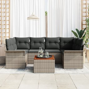 Conjunto de Sofá de Jardim vidaXL com Almofadas Cinza Rattan Poliéster