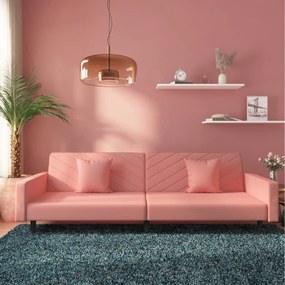 Sofá-cama 2 lugares com duas almofadas veludo rosa