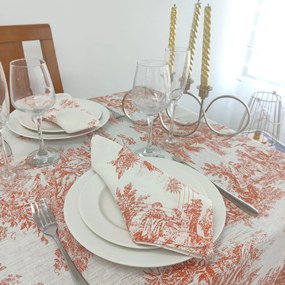 Toalha de Mesa Linho COL Toile de Jouy Terracota Four Lines