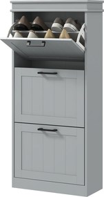 Sapateira, com 3 portas basculantes 54 x 24 x 117,5 cm, capacidade para 15 pares, prateleiras ajustáveis, cinzento