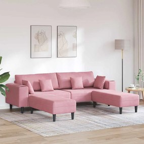 vidaXL Sofá de Veludo com almofada com travesseiro 3 pcs Rosa 208 cm Veludo