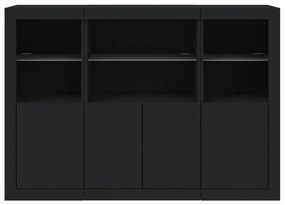 Aparadores c/ luzes LED 3 pcs derivados de madeira preto