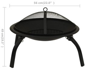 Braseira e barbecue 2-em-1 com atiçador 56x56x49 cm aço