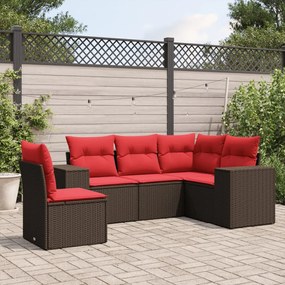 vidaXL 5 pcs conjunto sofás p/ jardim c/ almofadões vime PE castanho
