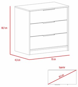 Cómoda de 3 gavetas Kaia, 68,7 cm a x 70 cm e x 41,3 cm P. branco/cinza