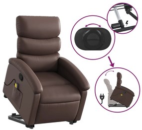 Poltrona massagens reclinável elevatória couro artif. castanho