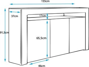 Aparador 'Alays' com Luzes LED - Branco Mate - 155x91,5x37 cm - Design