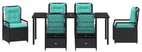 Conjunto de Jantar de Jardim de 7 Peças Preto Rattan Poliéster
