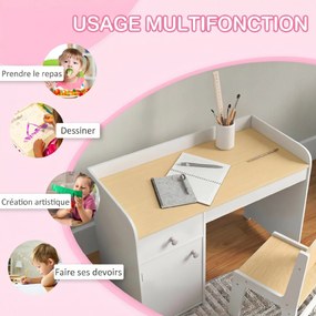 Conjunto de 2 Peças de Secretária Infantil e Cadeira, 80 x 39 x 59 cm, Arrumação Ampla, Branco