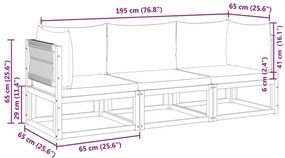 3 pcs conjunto de sofás de jardim com almofadões acácia maciça