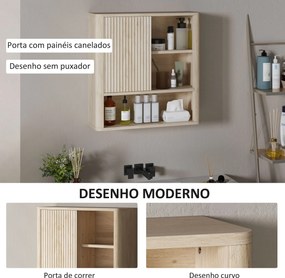 Armário de Casa de Banho de Parede com Prateleiras Ajustáveis Porta Deslizante e Compartimentos  60x20x62 cm Madeira