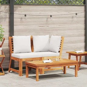vidaXL 3 pcs conjunto lounge jardim c/ almofadões cor creme acácia
