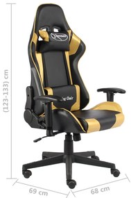Cadeira de gaming giratória PVC dourado