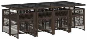 9 pcs conjunto jantar p/ jardim c/ almofadões vime PE castanho