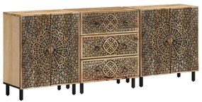 vidaXL Móveis de apoio 3 pcs 60x33x75 cm madeira de mangueira maciça