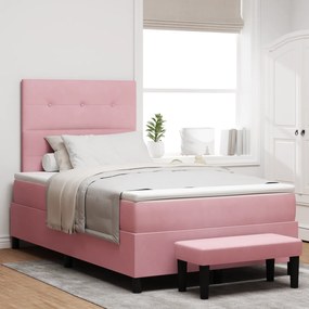 vidaXL Camas Box com Colchão e Banco Rosa 120x200 cm Veludo