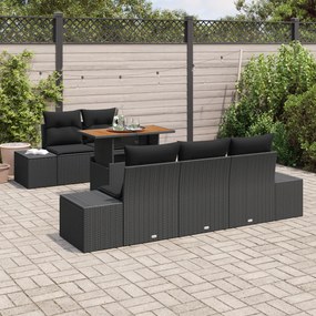 Conjunto de Sofá de Jardim 6 Peças com Almofadas Preto Rattan PE