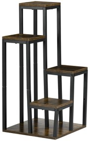 Outsunny Suporte para Plantas Estante de Flores 4 Prateleiras Diferentes Alturas Estrutura Aço 40x40x81 cm Preto | Aosom Portugal