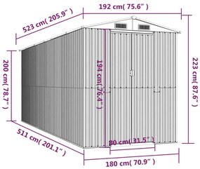 Abrigo de jardim 192x523x223 cm aço galvanizado castanho