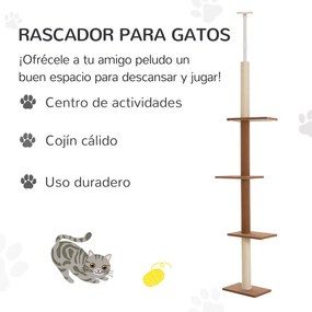 PawHut Arranhador para Gatos de Chão ao Teto 43x27x228-260 cm Torre pa