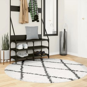vidaXL Tapete shaggy de pelo alto PAMPLONA Ø 160 cm creme e preto
