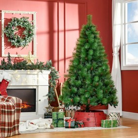 Árvore de Natal Artificial 180cm com 782 Ramos 56 Pinhas Folhas de PVC Base Dobrável e Suporte Metálico Decoração de Natal para Interiores Verde