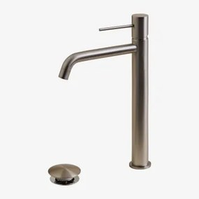 Conjunto De Torneira De Pia De Latão E Válvula De Drenagem Para Pia Tipo Orveta Click-clack Cinzento Escovado & ↑30 Cm & Válvula Com Transbordo -