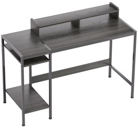 HOMCOM Secretária com Prateleiras Laterais Suporte para Monitor Ajustável e Estrutura Móvel 120x48x85,5 cm Madeira Acinzentada